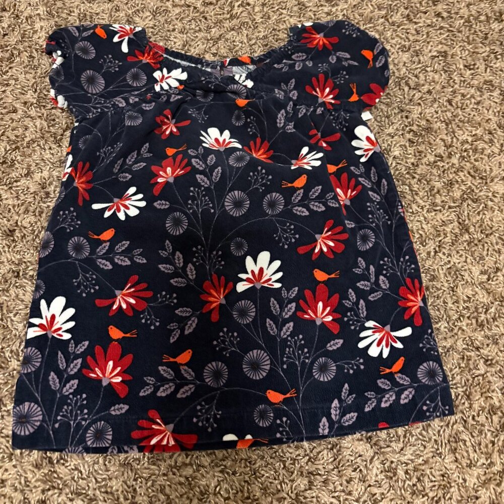 Tea Collection Corduroy Dress Medium 12-18 Month Black Floral Print Short Sleeve